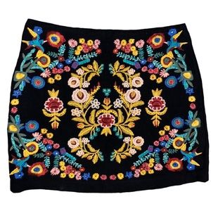 Altar’d state, umgee, black colorful boho embroidered mini skirt, Nwot Small